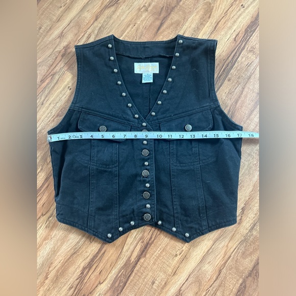 Vintage Gina Ginori Black Denim Studded Vest - Picture 5 of 6